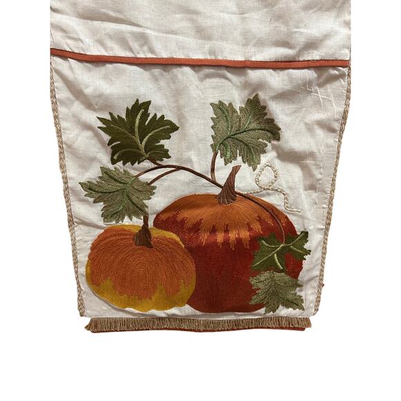 Beautiful Embroidered Fall Harvest Pumpkin Table Runner Handmade in India - Picture 5 of 5